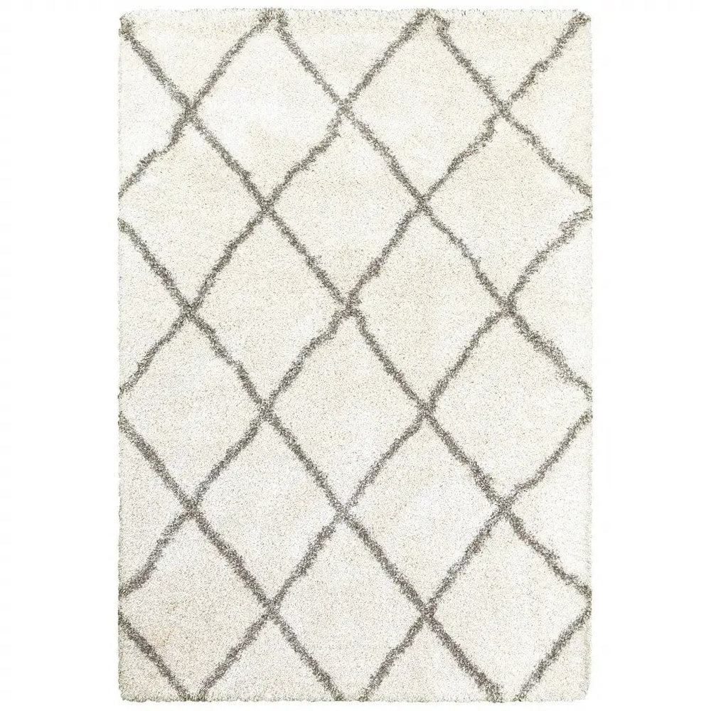 4' X 6' Ivory And Gray Geometric Lattice Area Rug - Homeroots