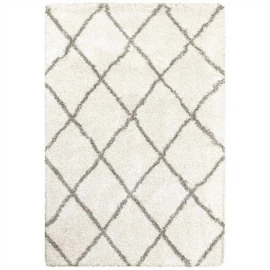 4' X 6' Ivory And Gray Geometric Lattice Area Rug - Homeroots - Flyclothing LLC