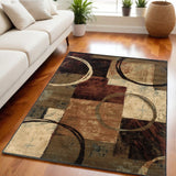5' X 8' Brown And Black Abstract Geometric Area Rug - Homeroots