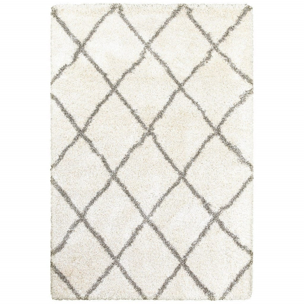 5' X 8' Ivory And Gray Geometric Lattice Area Rug - Homeroots