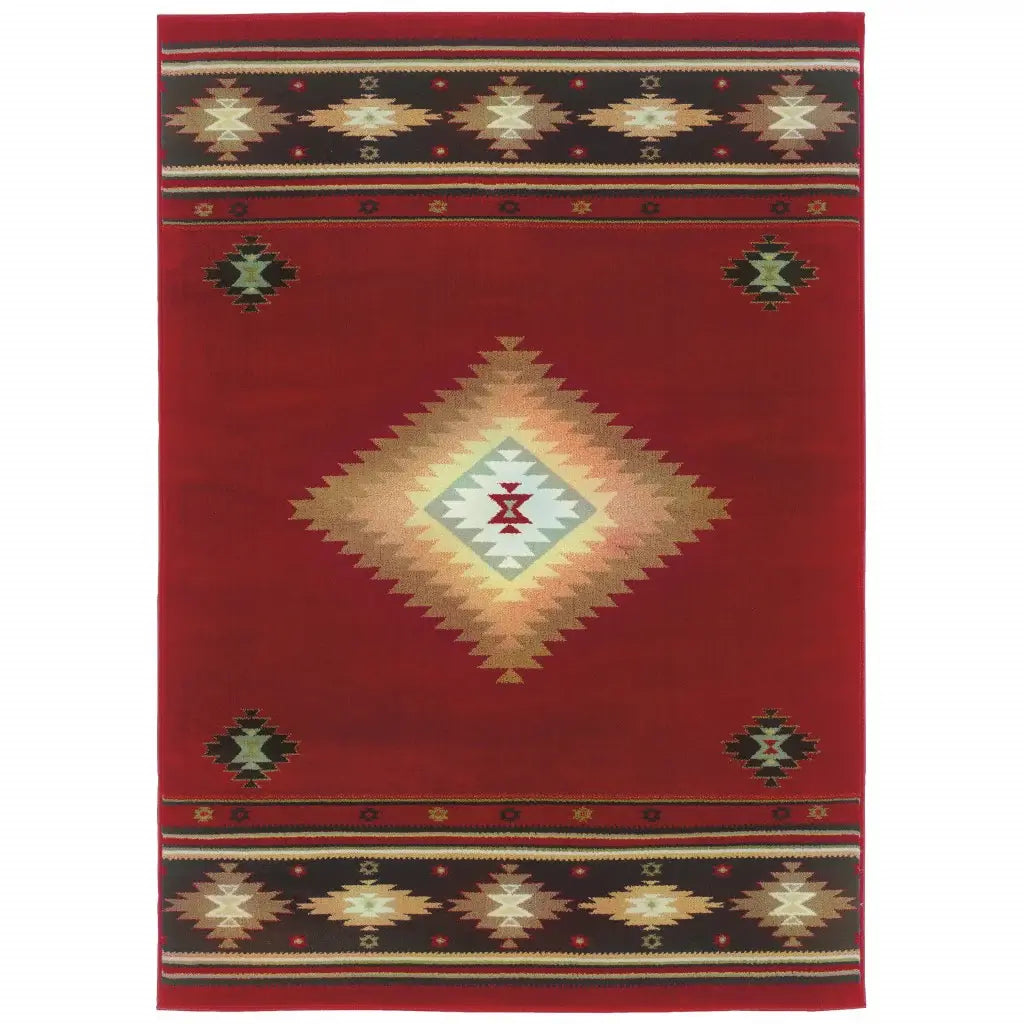 7' X 10' Red And Beige Ikat Pattern Area Rug - Homeroots - Flyclothing LLC