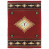 7' X 10' Red And Beige Ikat Pattern Area Rug - Homeroots