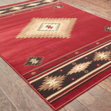 7' X 10' Red And Beige Ikat Pattern Area Rug - Homeroots