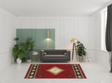 7' X 10' Red And Beige Ikat Pattern Area Rug - Homeroots