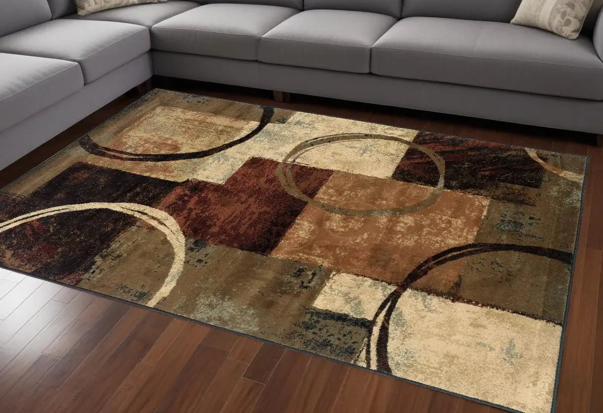 7' X 10' Brown And Black Abstract Geometric Area Rug - Homeroots - Flyclothing LLC