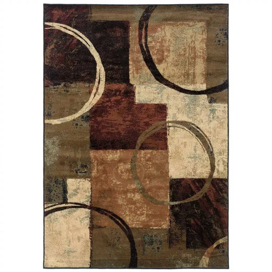 7' X 10' Brown And Black Abstract Geometric Area Rug - Homeroots - Flyclothing LLC