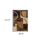 7' X 10' Brown And Black Abstract Geometric Area Rug - Homeroots