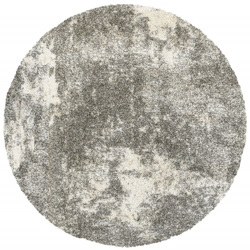 8' Round Gray And Ivory Distressed Abstract Area Rug - Homeroots