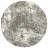 8' Round Gray And Ivory Distressed Abstract Area Rug - Homeroots