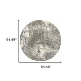 8' Round Gray And Ivory Distressed Abstract Area Rug - Homeroots