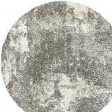 8' Round Gray And Ivory Distressed Abstract Area Rug - Homeroots