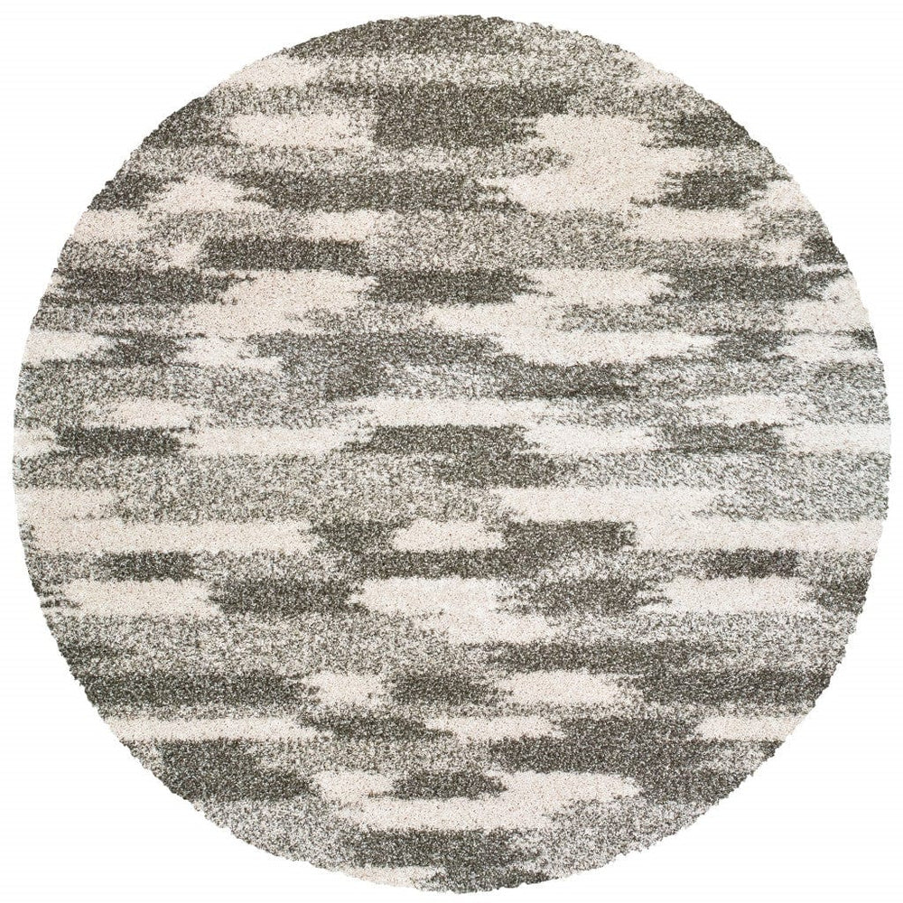 8’ Round Gray And Ivory Geometric Pattern Area Rug - Homeroots