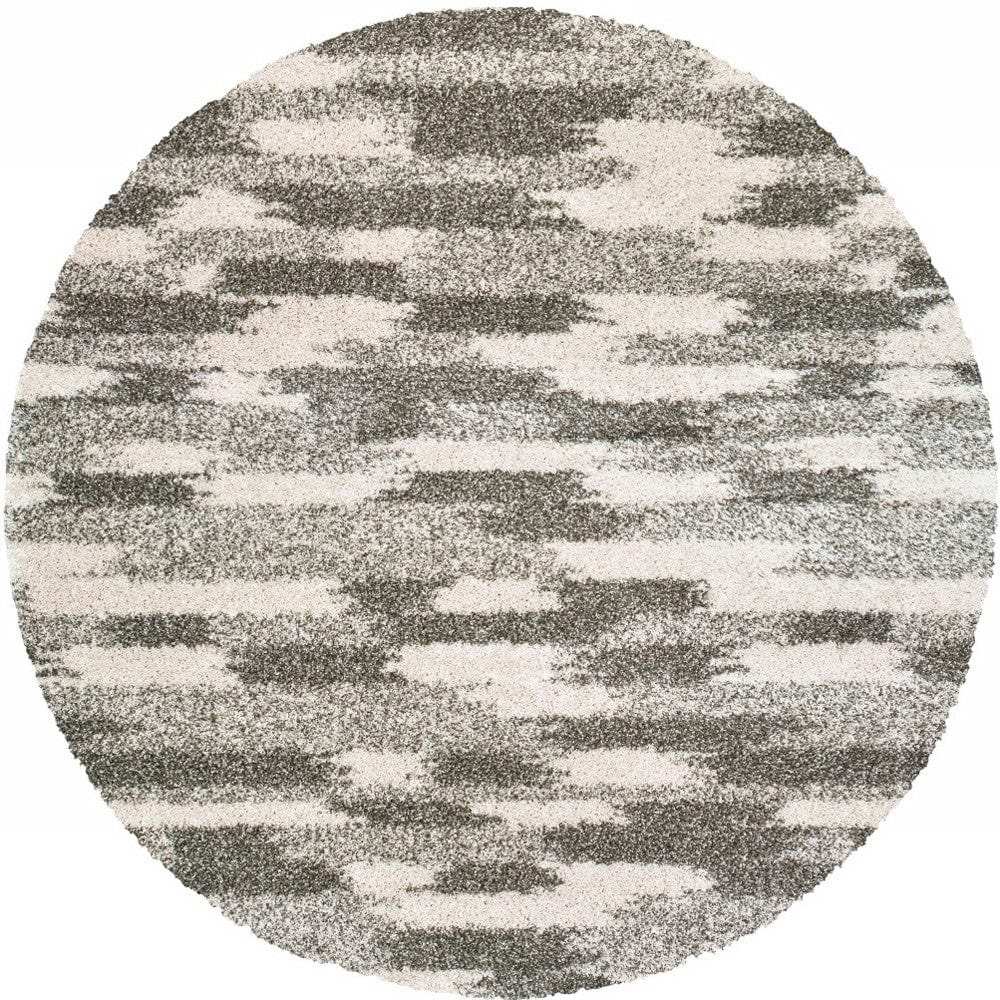 8’ Round Gray And Ivory Geometric Pattern Area Rug - Homeroots - Flyclothing LLC
