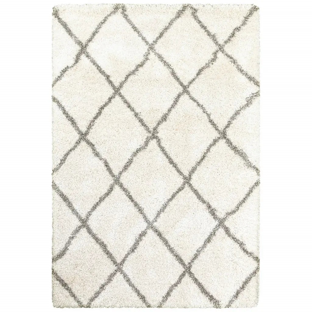 8' X 11' Ivory And Gray Geometric Lattice Area Rug - Homeroots - Flyclothing LLC