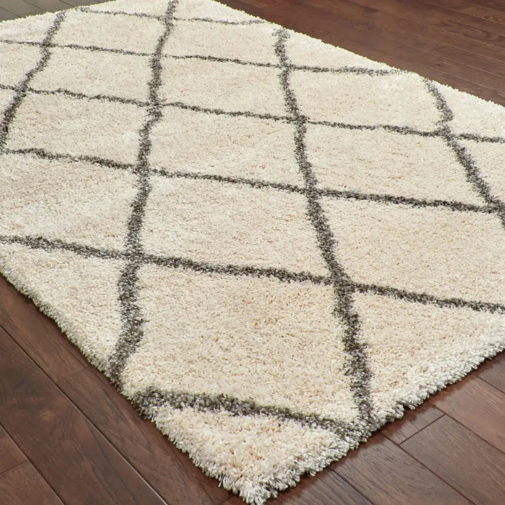 8' X 11' Ivory And Gray Geometric Lattice Area Rug - Homeroots - Flyclothing LLC