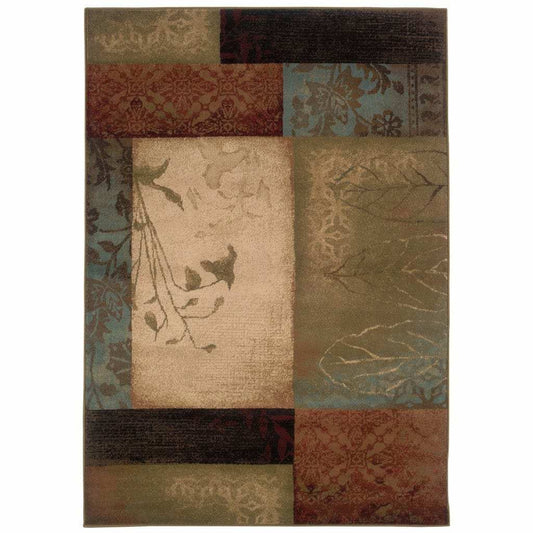 10' X 13' Beige And Brown Floral Block Pattern Area Rug - Homeroots - Flyclothing LLC