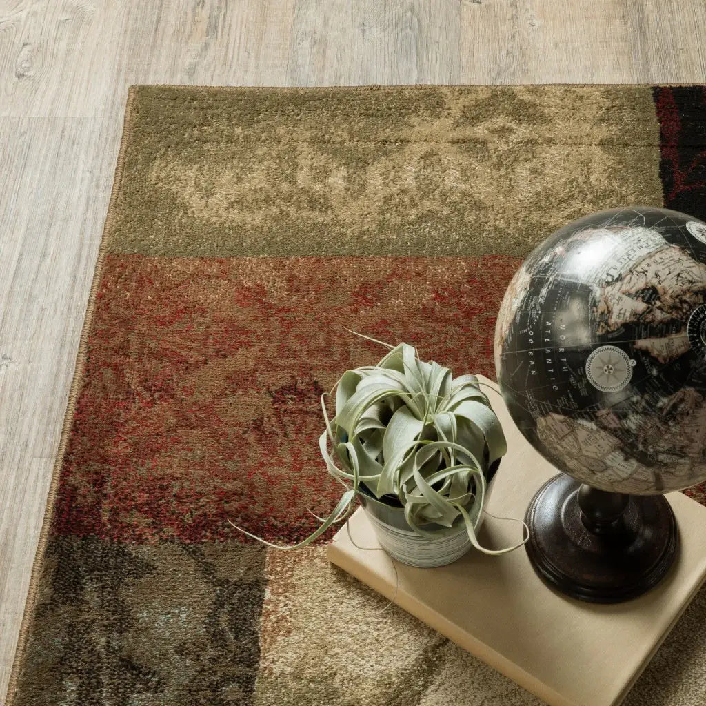 10' X 13' Beige And Brown Floral Block Pattern Area Rug - Homeroots - Flyclothing LLC