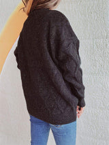 Diamond Round Neck Long Sleeve Sweater - Trendsi - Flyclothing LLC