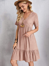 Full Size V-Neck Short Sleeve Dress - Trendsi - Flyclothing LLC