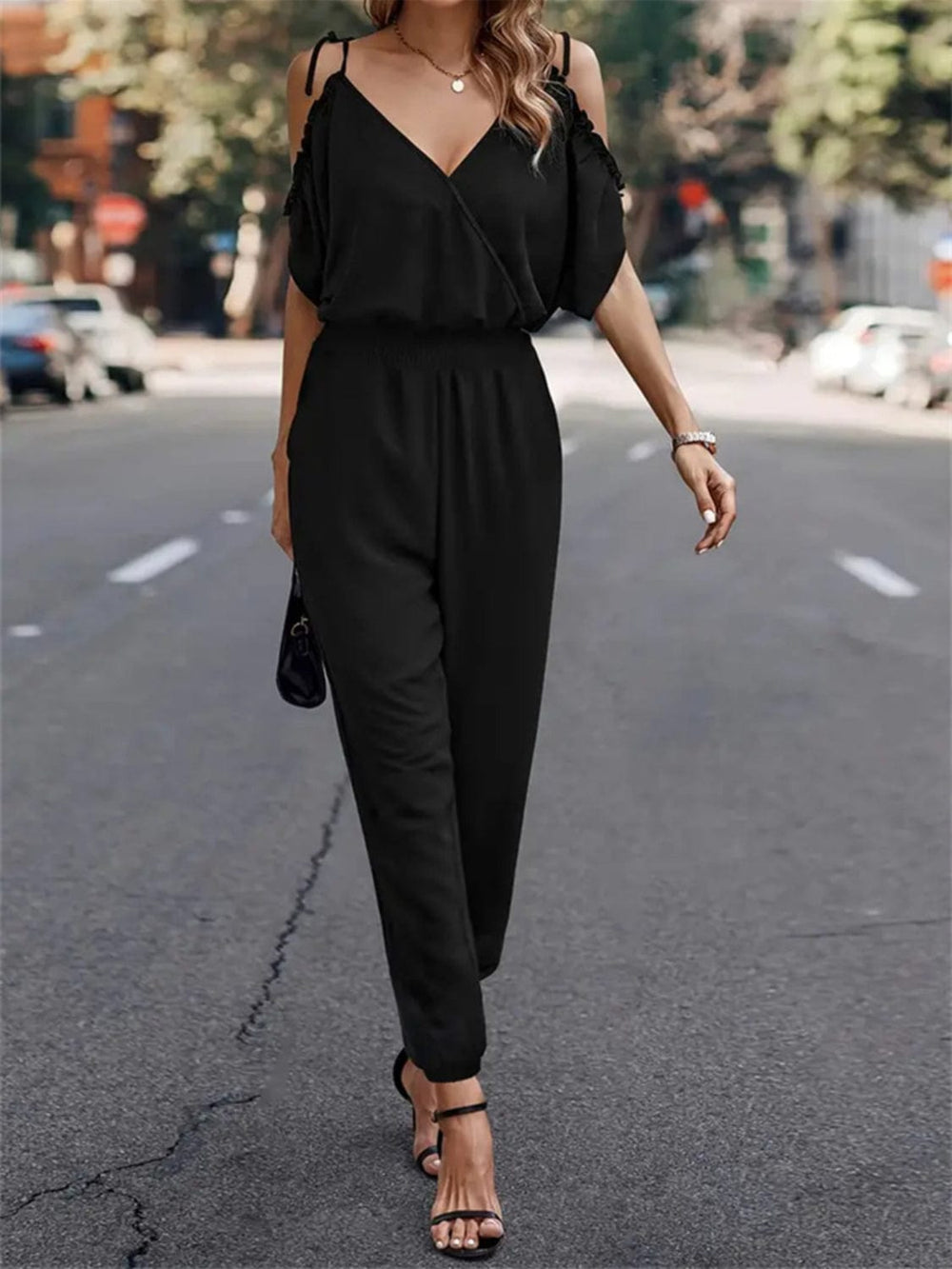 Surplice Tied Spaghetti Strap Jumpsuit - Trendsi