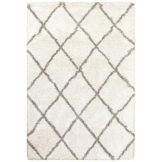 10' X 13' Ivory And Gray Geometric Lattice Area Rug - Homeroots - Flyclothing LLC