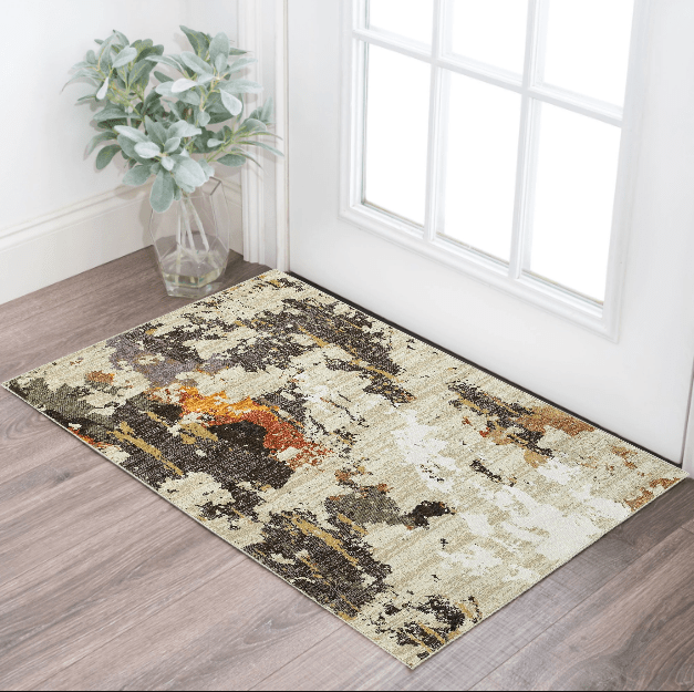 2' X 3' Beige and Black Power Loom Area Rug
