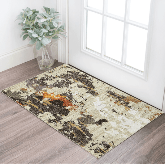 2' X 3' Beige and Black Power Loom Area Rug