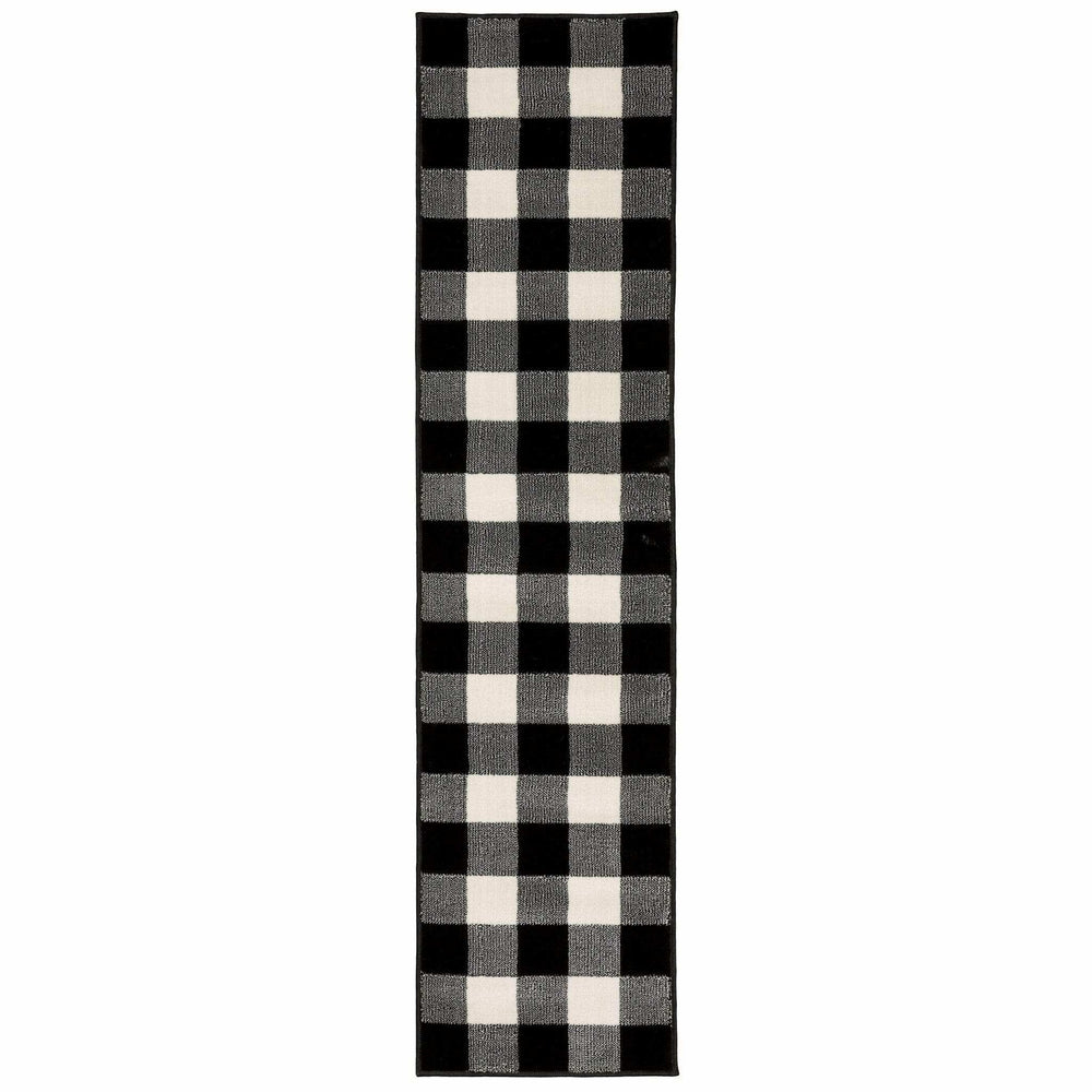 2' X 8' Monochromatic Gingham Pattern Indoor Runner Rug - Homeroots - Flyclothing LLC
