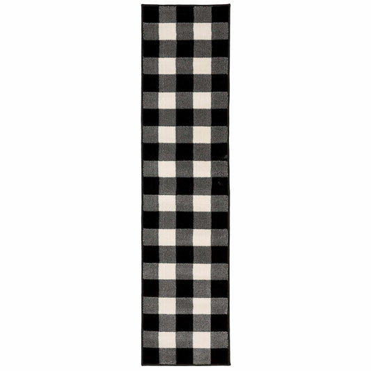 2' X 8' Monochromatic Gingham Pattern Indoor Runner Rug - Homeroots - Flyclothing LLC