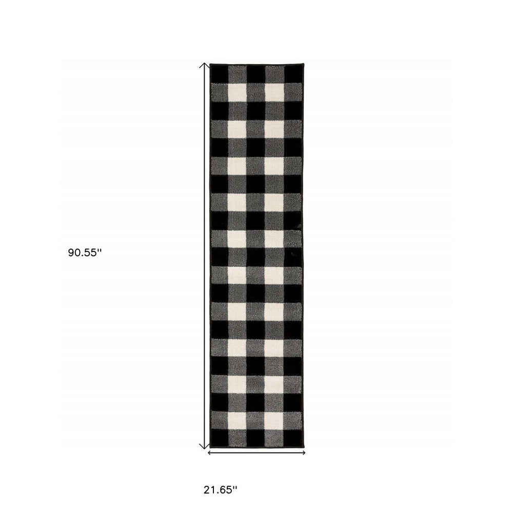 2' X 8' Monochromatic Gingham Pattern Indoor Runner Rug - Homeroots - Flyclothing LLC