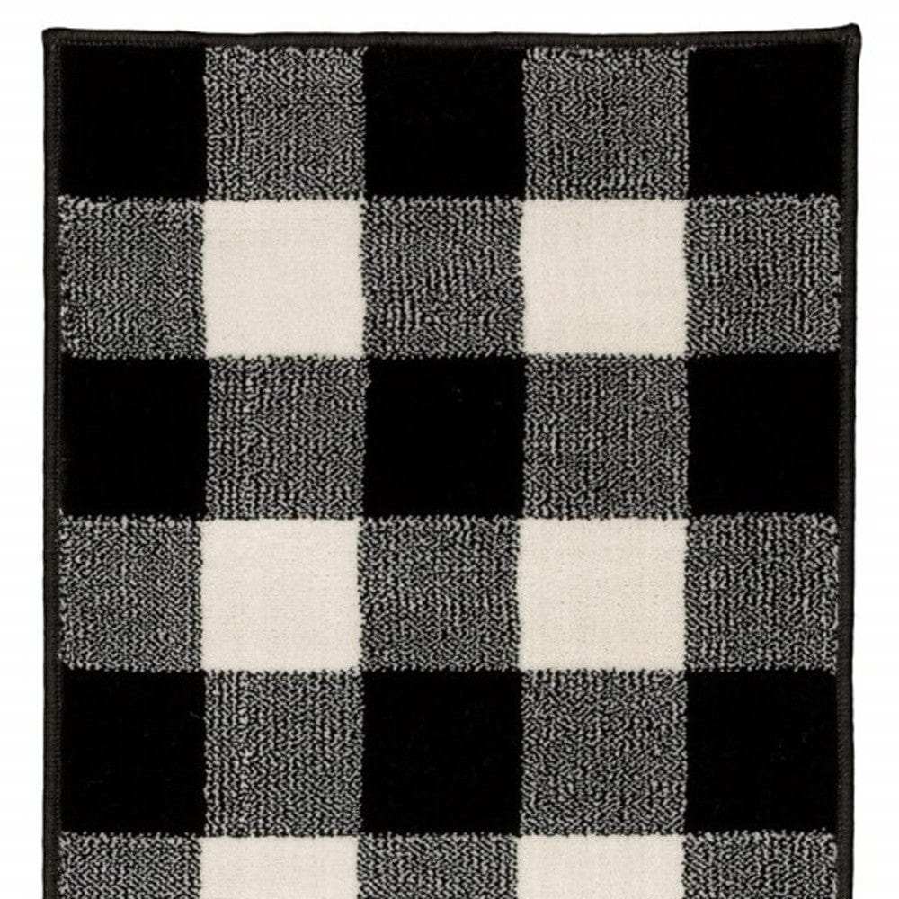 2' X 8' Monochromatic Gingham Pattern Indoor Runner Rug - Homeroots - Flyclothing LLC