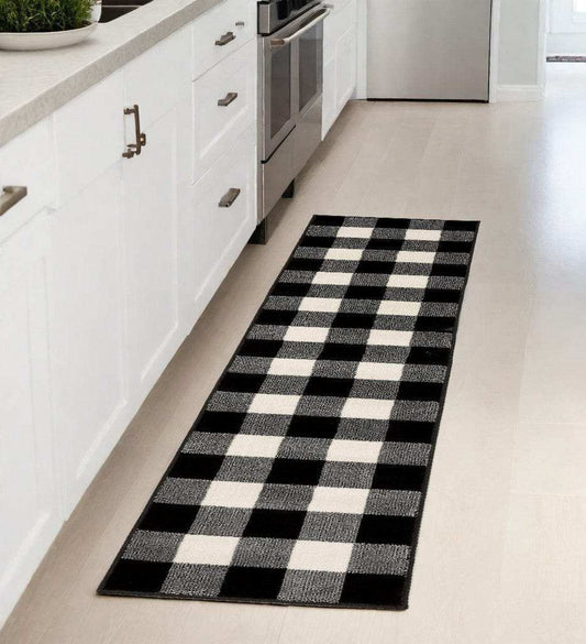 2' X 8' Monochromatic Gingham Pattern Indoor Runner Rug - Homeroots - Flyclothing LLC