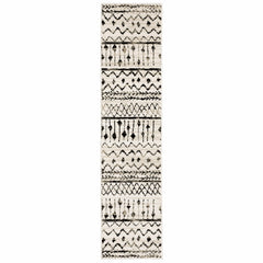 2' X 8' Ivory And Black Eclectic Patterns Indoor Runner Rug