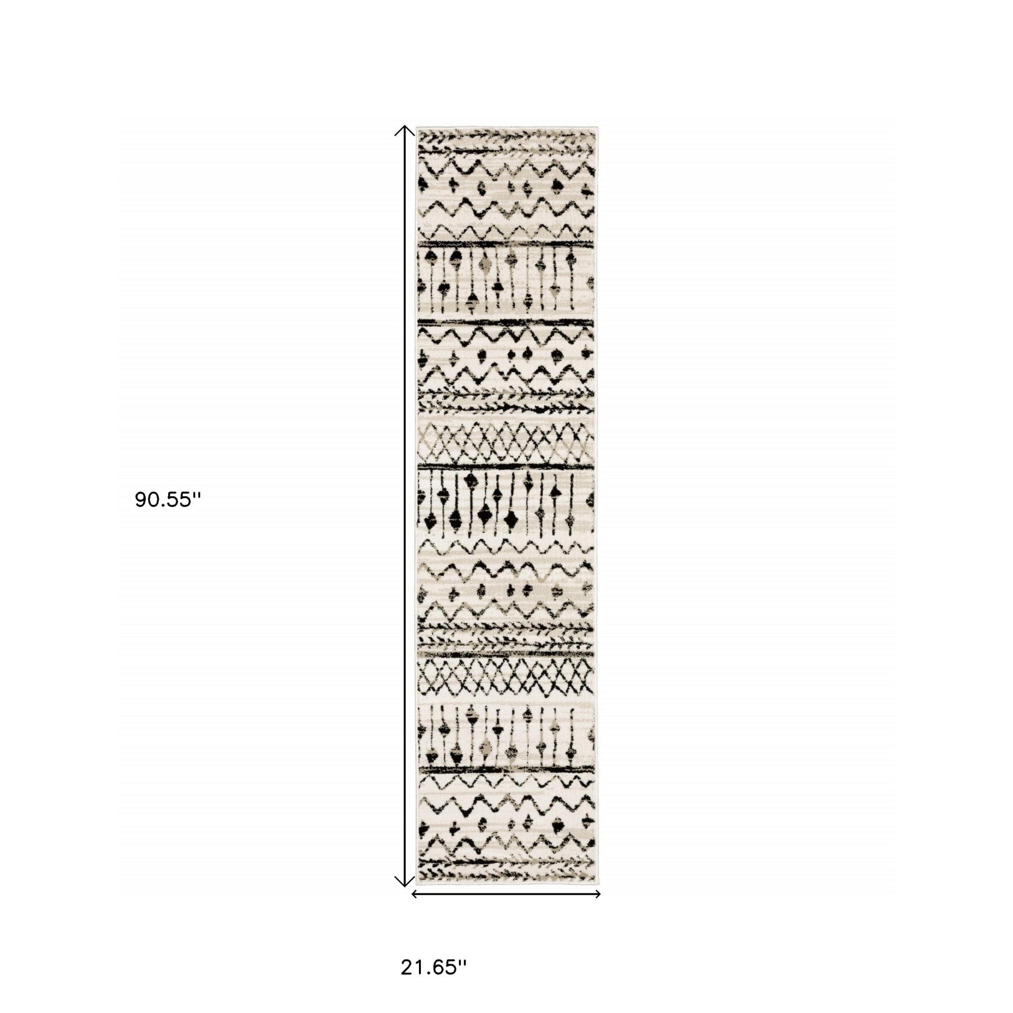 2' X 8' Ivory And Black Eclectic Patterns Indoor Runner Rug