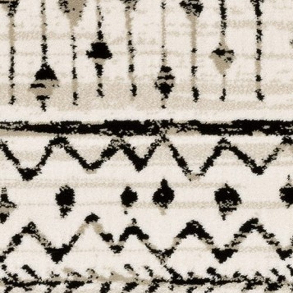 2' X 8' Ivory And Black Eclectic Patterns Indoor Runner Rug