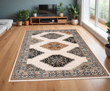 4' X 6' Abstract Ivory And Gray Geometric Indoor Area Rug