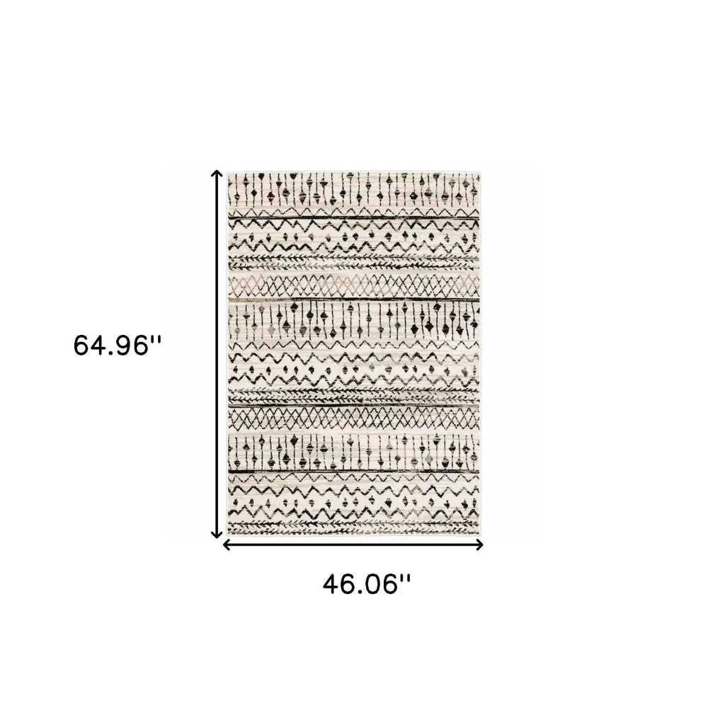 4' X 6' Ivory And Black Eclectic Patterns Indoor Area Rug - Homeroots - Flyclothing LLC