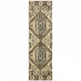 2' X 8' Tan And Gold Central Medallion Indoor Runner Rug - Homeroots