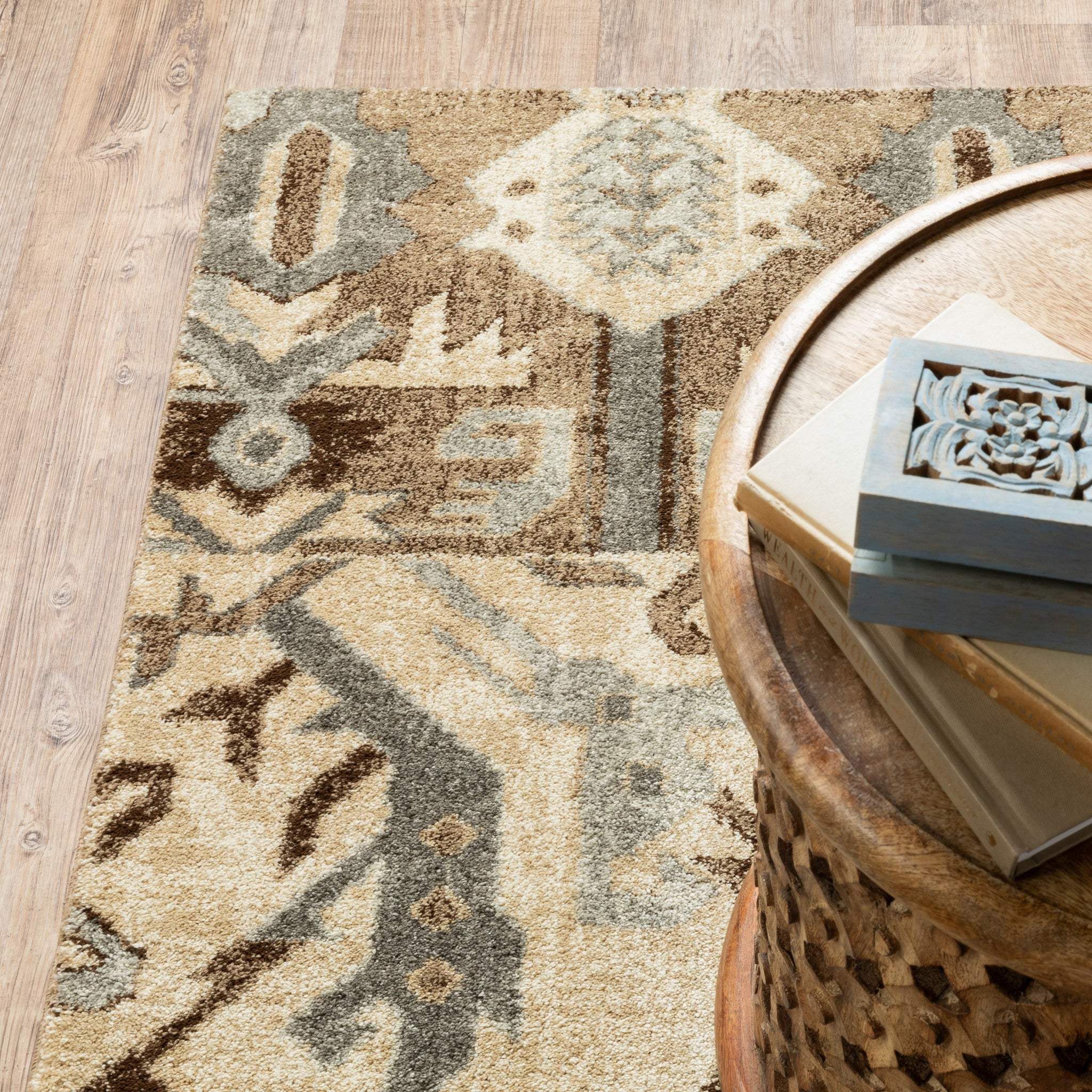 2' X 8' Tan And Gold Central Medallion Indoor Runner Rug - Homeroots - Flyclothing LLC