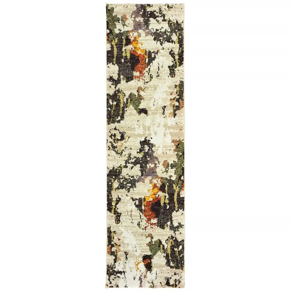 8' Runner Beige and Black Power Loom Runner Rug - Homeroots - Flyclothing LLC