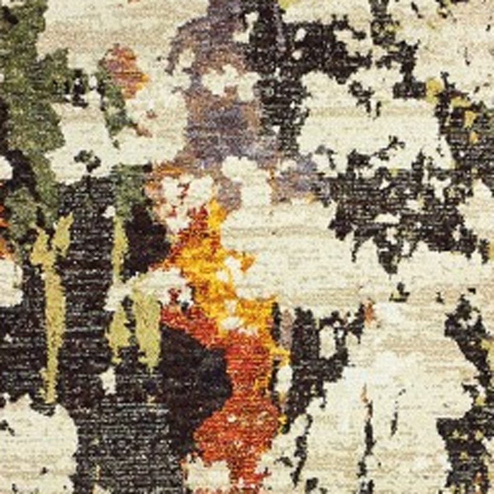 8' Runner Beige and Black Power Loom Runner Rug - Homeroots
