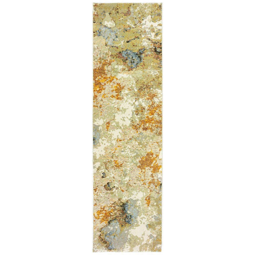 8' Runner Gold and Ivory Power Loom Runner Rug - Homeroots