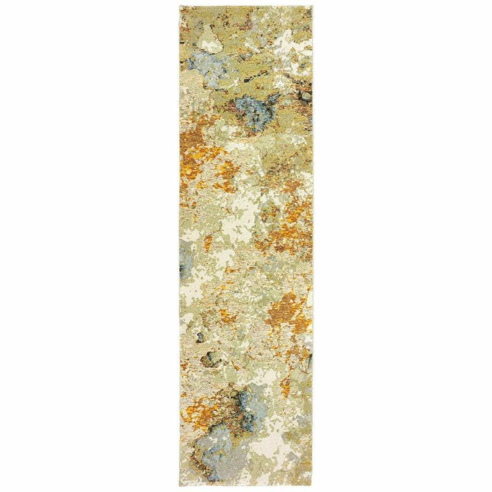 8' Runner Gold and Ivory Power Loom Runner Rug - Homeroots - Flyclothing LLC
