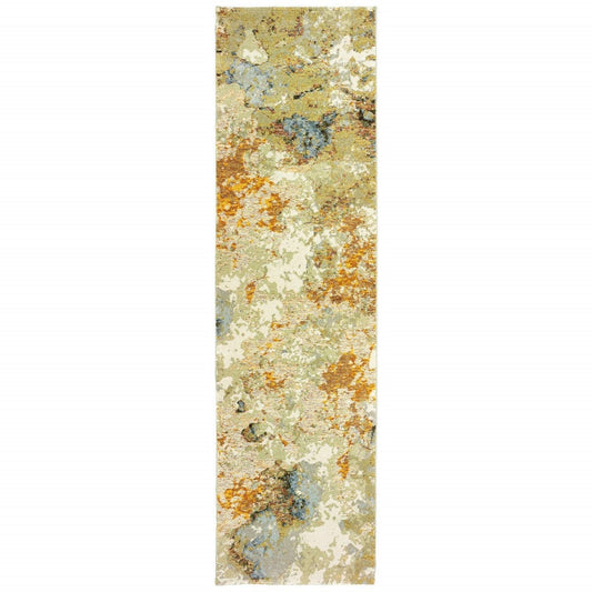8' Runner Gold and Ivory Power Loom Runner Rug - Homeroots