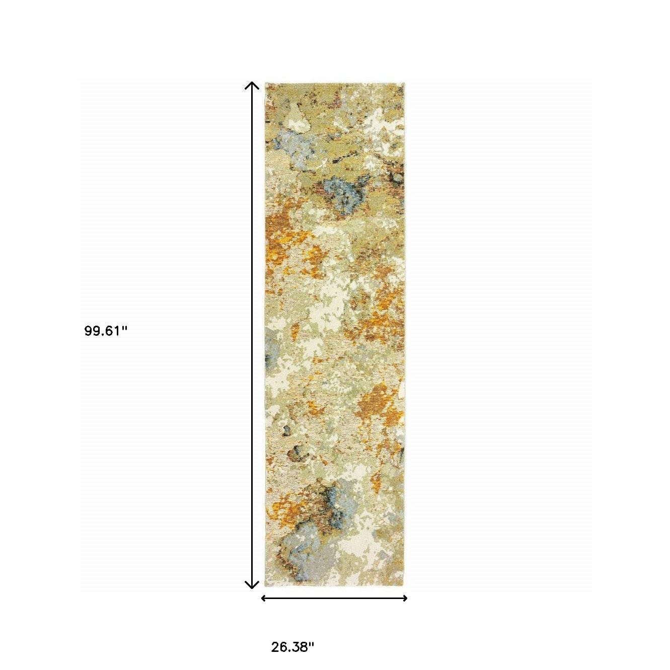 8' Runner Gold and Ivory Power Loom Runner Rug - Homeroots