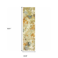 8' Runner Gold and Ivory Power Loom Runner Rug - Homeroots