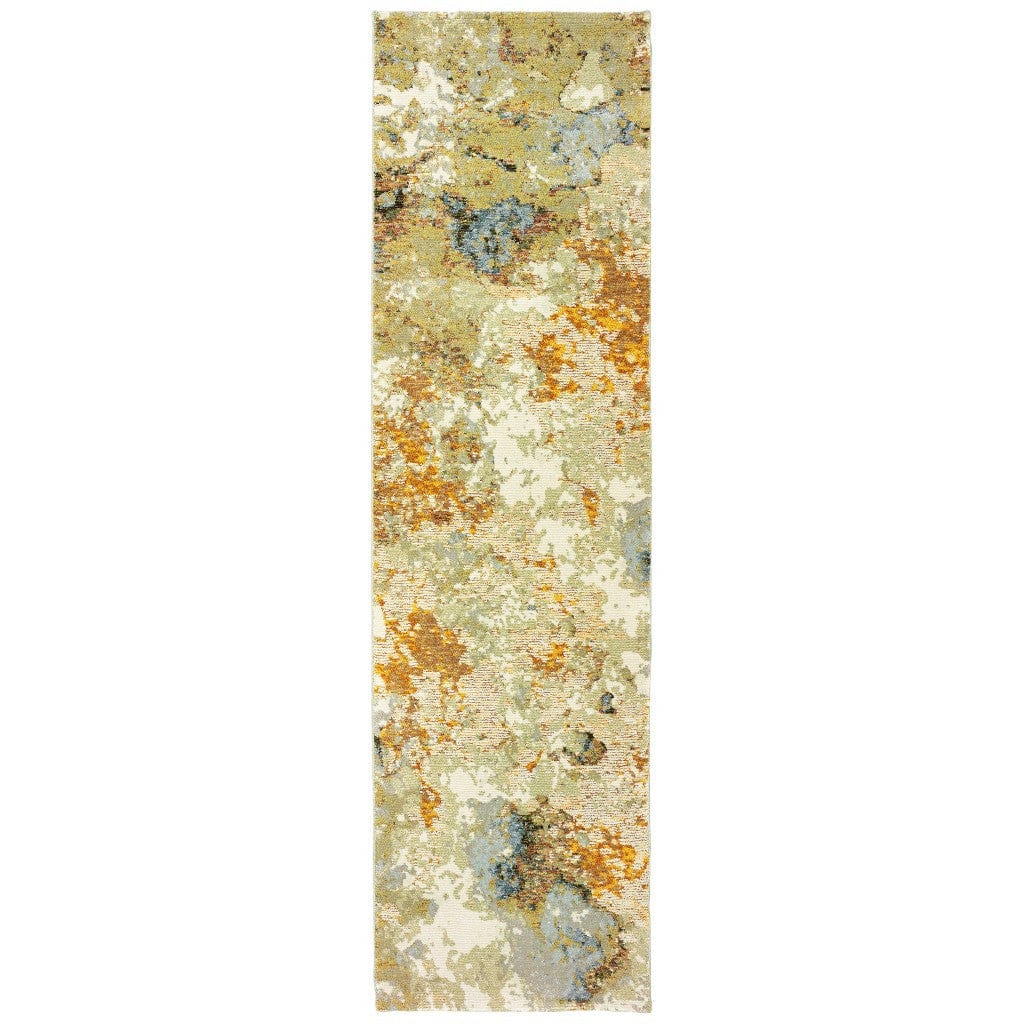 8' Runner Gold and Ivory Power Loom Runner Rug - Homeroots