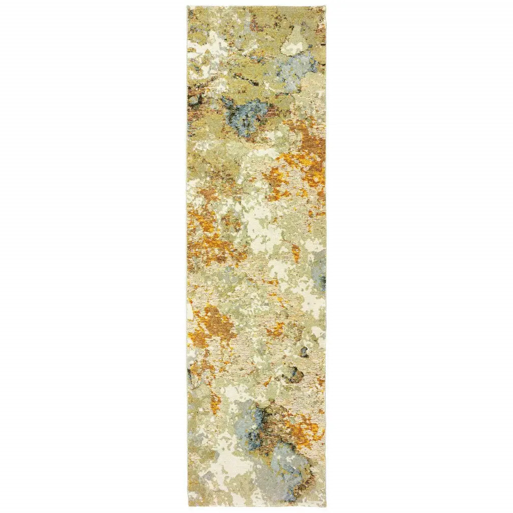 8' Runner Gold and Ivory Power Loom Runner Rug - Homeroots - Flyclothing LLC