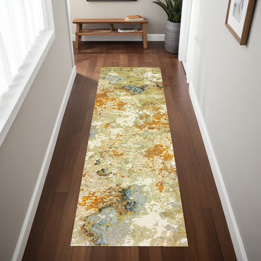 8' Runner Gold and Ivory Power Loom Runner Rug - Homeroots