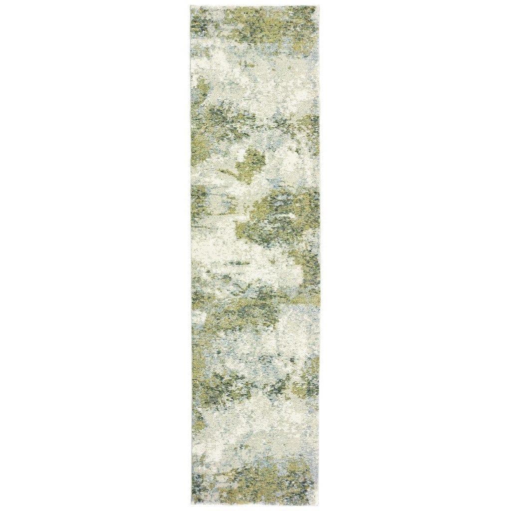 8' Runner Blue Green Power Loom Runner Rug - Homeroots